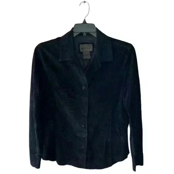 Brandon Thomas Suede Leather Jacket Black Women's Size Small Button Front Blazer - Picture 1 of 7